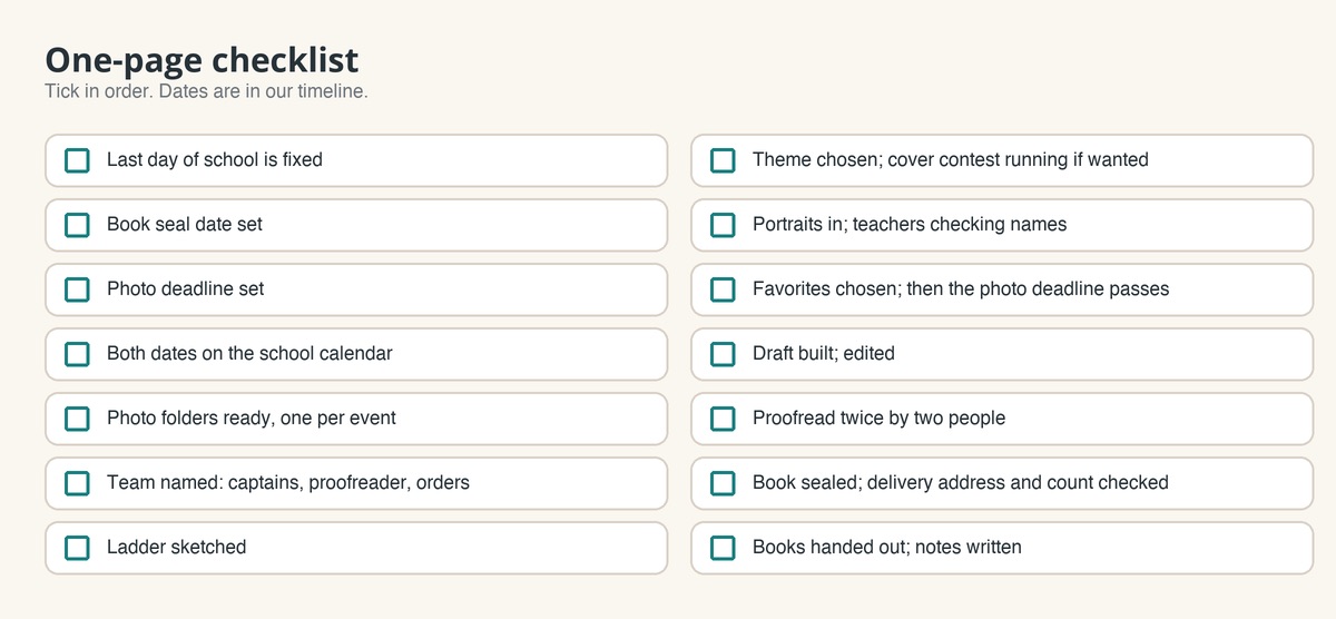 A one-page checklist from fixing the last day of school to writing handover notes.