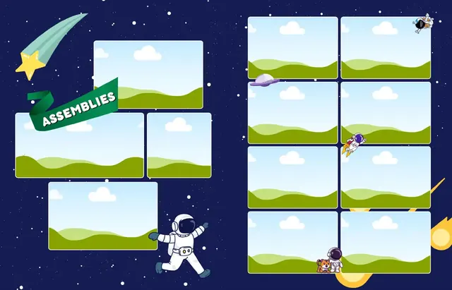 Blasting Off into New Adventures template, pages 14 and 15