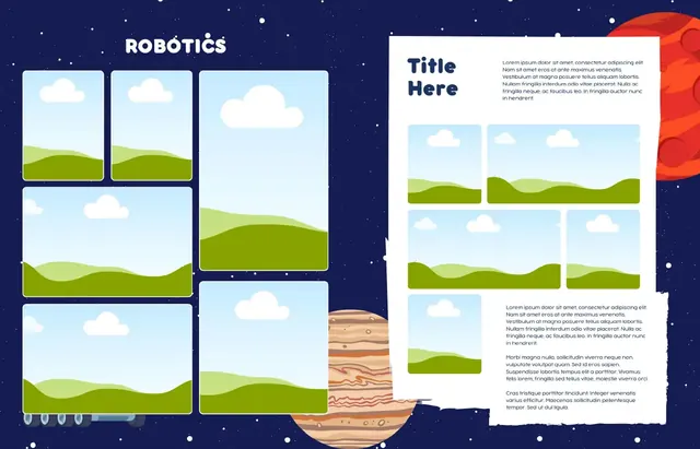 Blasting Off into New Adventures template, pages 26 and 27