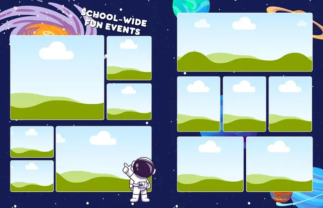 Blasting Off into New Adventures template, pages 32 and 33