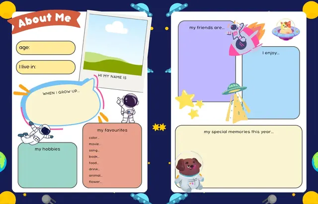 Blasting Off into New Adventures template, pages 48 and 49
