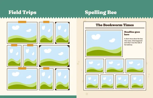 Bookworm template, pages 34 and 35