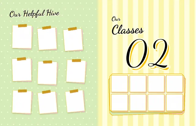 Busy Bees template, pages 8 and 9