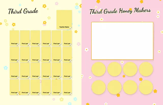 Busy Bees template, pages 18 and 19