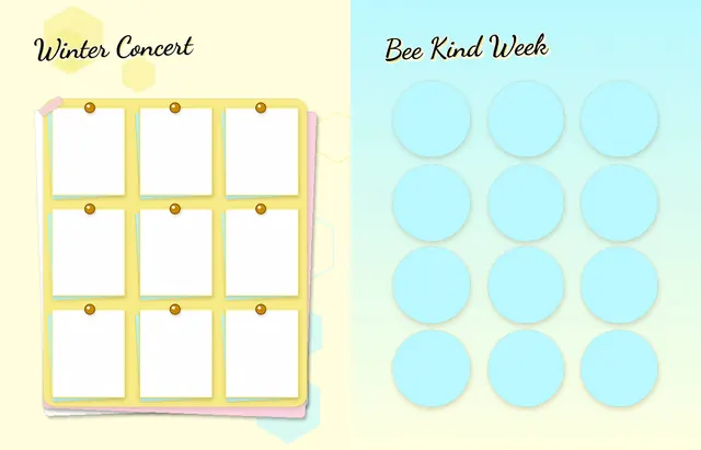 Busy Bees template, pages 32 and 33