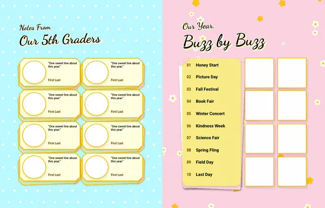 Busy Bees template, pages 44 and 45