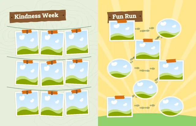 Camp Adventure template, pages 32 and 33