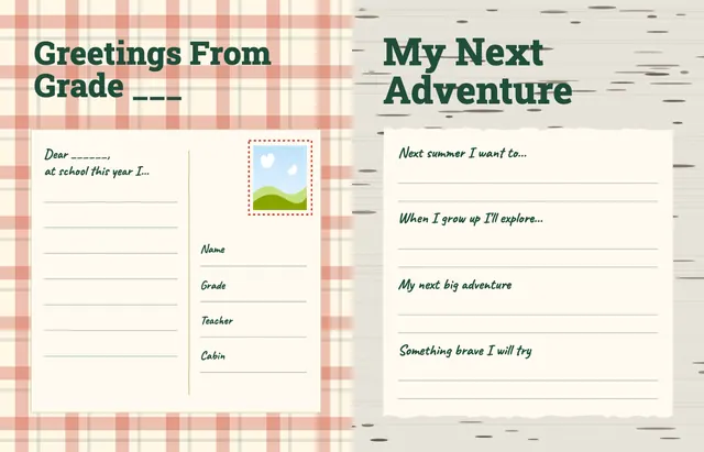 Camp Adventure template, pages 46 and 47