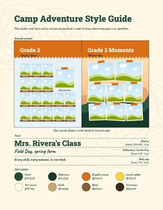Camp Adventure style guide, page 1