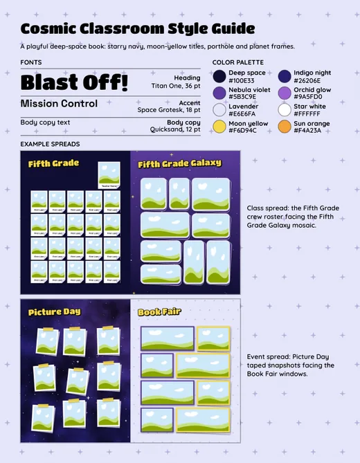 Cosmic Classroom style guide, page 1