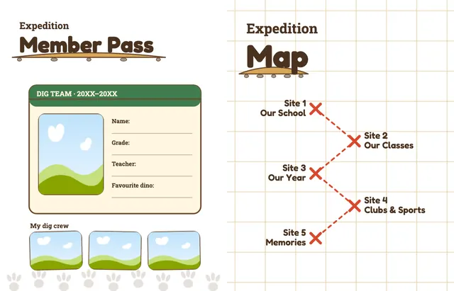 Dino Dig template, pages 2 and 3