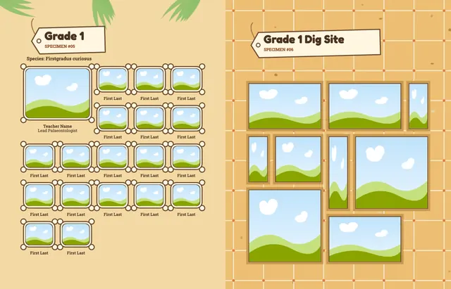 Dino Dig template, pages 12 and 13