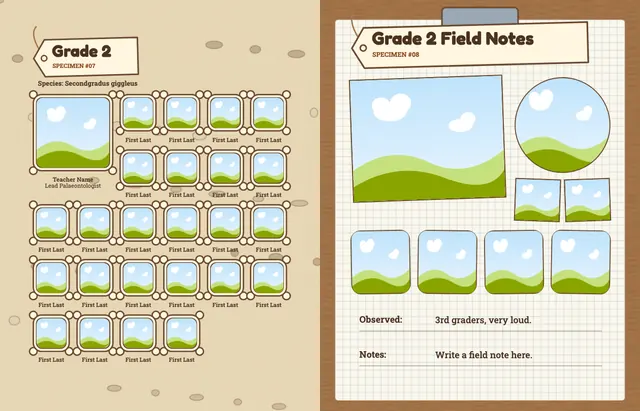 Dino Dig template, pages 14 and 15