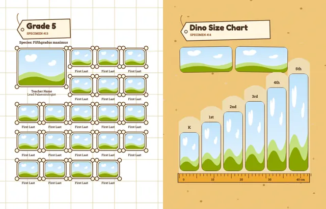 Dino Dig template, pages 20 and 21