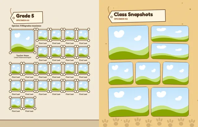 Dino Dig template, pages 22 and 23