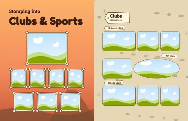 Dino Dig template, pages 38 and 39
