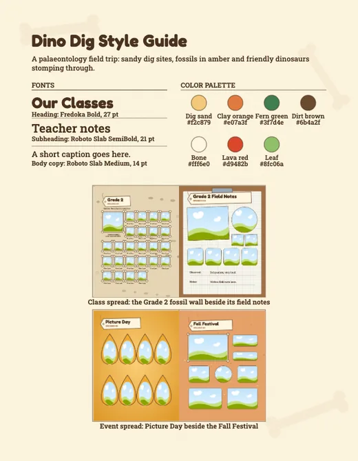 Dino Dig style guide, page 1