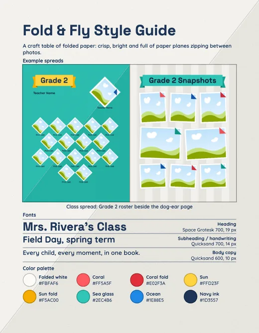 Fold and Fly style guide, page 1