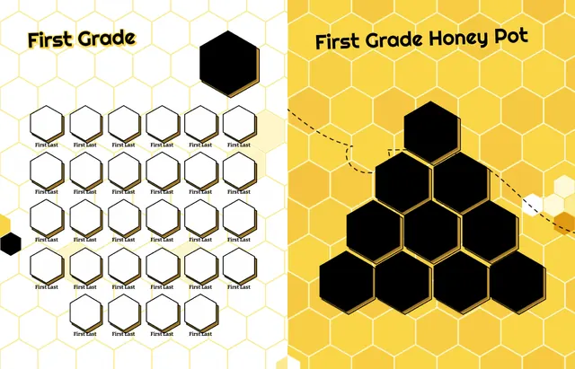 Honeycomb Hive template, pages 14 and 15