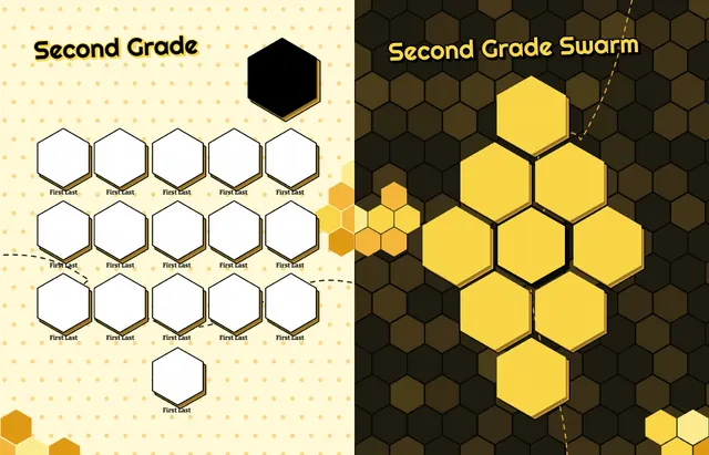 Honeycomb Hive template, pages 16 and 17