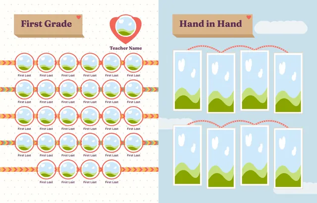 Kind and Together template, pages 14 and 15