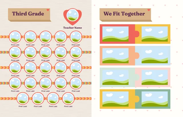 Kind and Together template, pages 18 and 19