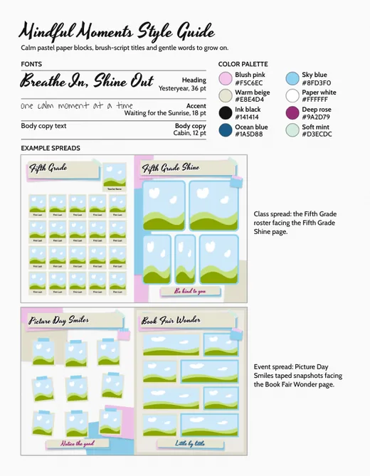 Mindful Moments style guide, page 1