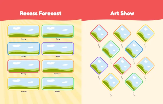 Over the Rainbow template, pages 32 and 33