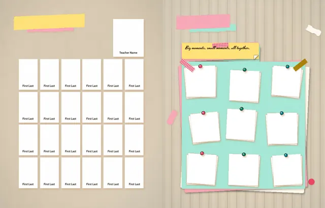 Pinboard Pop template, pages 10 and 11