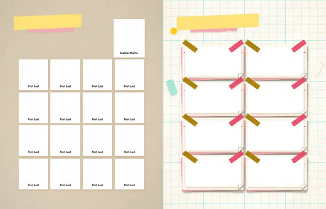 Pinboard Pop template, pages 16 and 17
