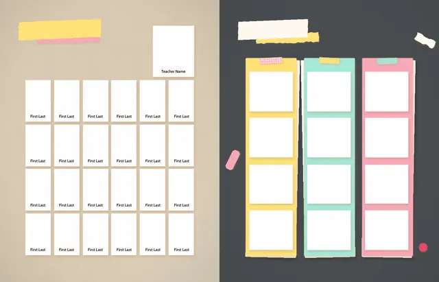 Pinboard Pop template, pages 18 and 19