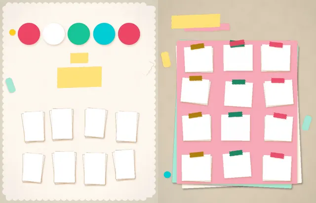 Pinboard Pop template, pages 24 and 25