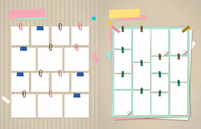 Pinboard Pop template, pages 26 and 27