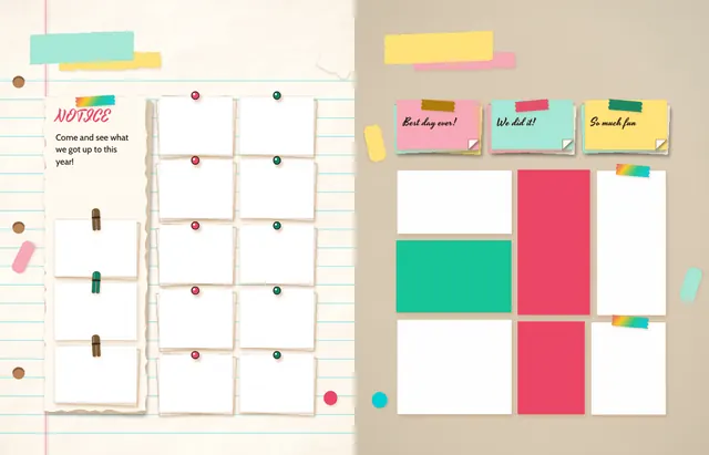 Pinboard Pop template, pages 30 and 31