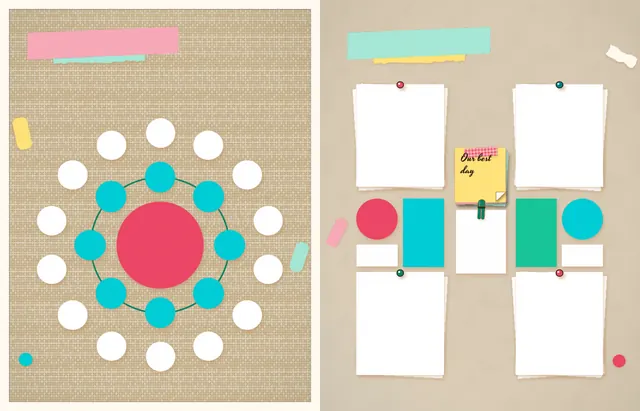 Pinboard Pop template, pages 32 and 33