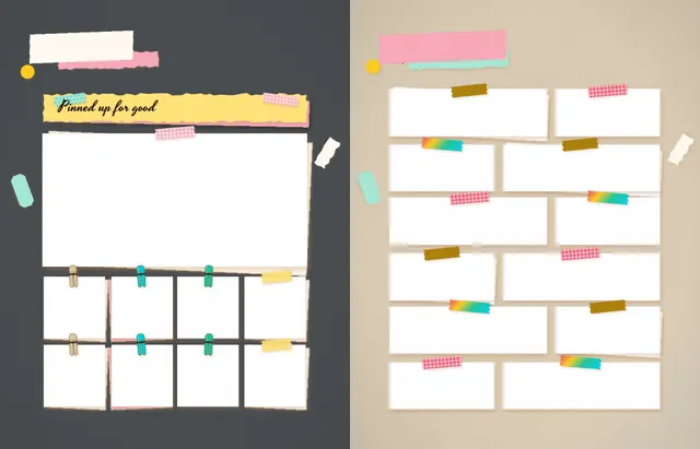 Pinboard Pop template, pages 34 and 35