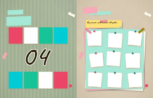 Pinboard Pop template, pages 38 and 39