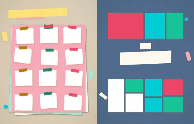 Pinboard Pop template, pages 42 and 43