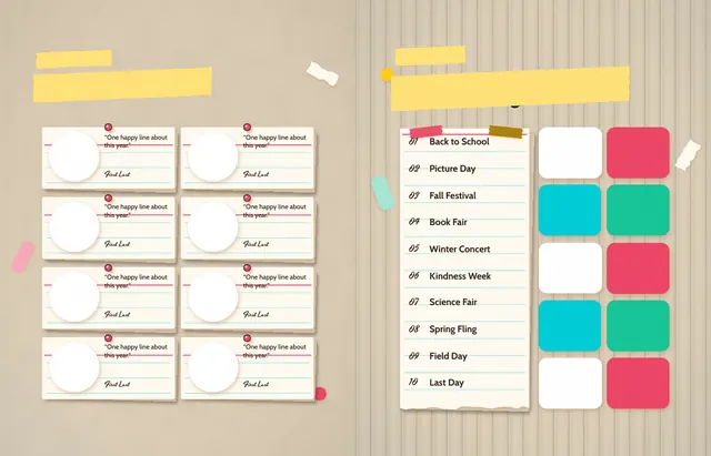Pinboard Pop template, pages 44 and 45