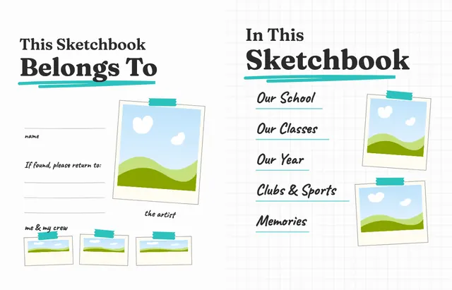 Sketchbook template, pages 2 and 3