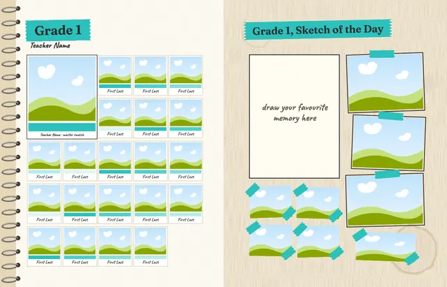 Sketchbook template, pages 12 and 13