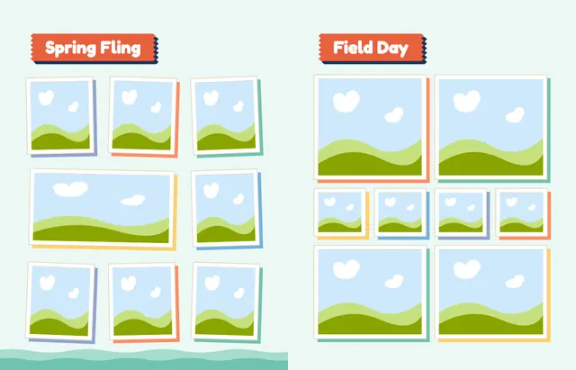Snip and Stick template, pages 34 and 35