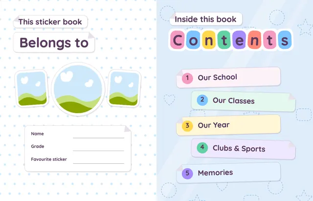 Sticker Book template, pages 2 and 3