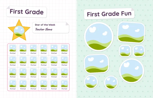Sticker Book template, pages 14 and 15