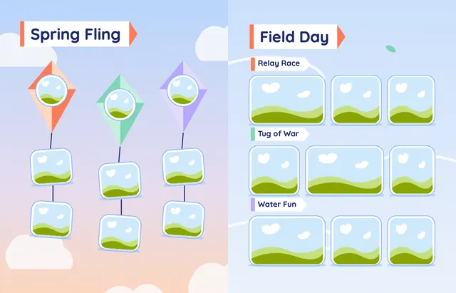 Up, Up and Away template, pages 34 and 35