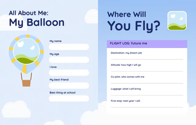 Up, Up and Away template, pages 46 and 47